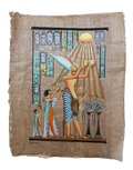 Handmade Egyptian papyrus painting: Akhenaten's Family under the Rays of Aten