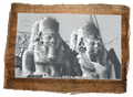Handmade Egyptian papyrus painting: Abu Simbel — Colossal Statues, Black and White