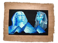 Handmade Egyptian papyrus painting: Sphinx and Tutankhamun in Blue
