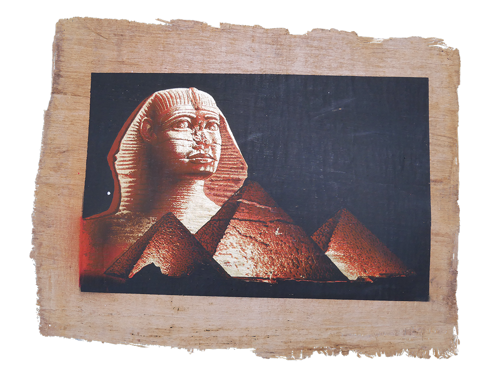 Handmade Egyptian papyrus painting: The Great Sphinx — Red and Brown Tones
