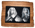 Handmade Egyptian papyrus painting: Sphinx and Mask — Black and White