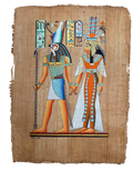 Handmade Egyptian papyrus painting: Horus and the Queen — Ceremonial Scene