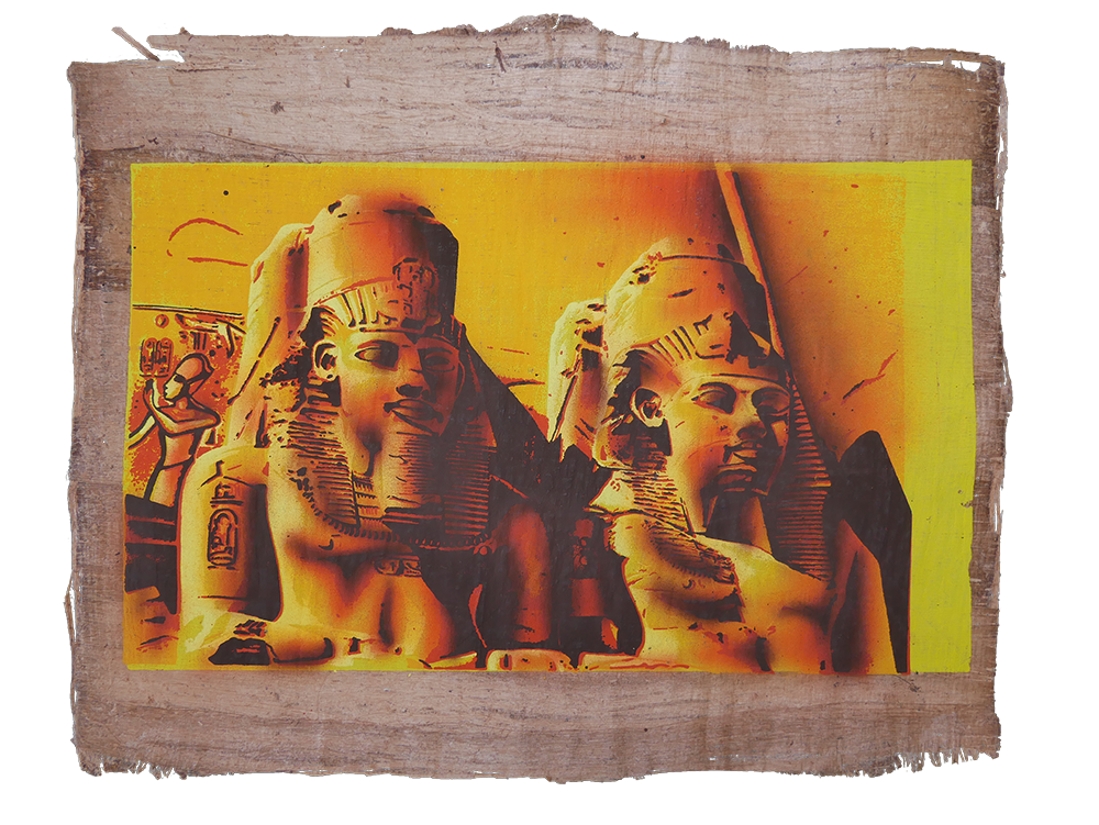 Handmade Egyptian papyrus painting: Abu Simbel — Yellow and Orange