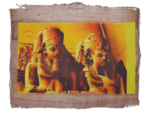 Handmade Egyptian papyrus painting: Abu Simbel — Yellow and Orange
