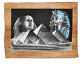 Handmade Egyptian papyrus painting: Sphinx, Pyramids and Mask — Black and White with Blue
