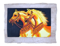 Handmade Egyptian papyrus painting: Two Arabian Horses — Gold and Fire