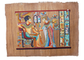 Handmade Egyptian papyrus painting: Pharaoh Enthroned with His Queen