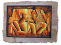 Handmade Egyptian papyrus painting: Akhenaten and Nefertiti in Profile — Gold Tones
