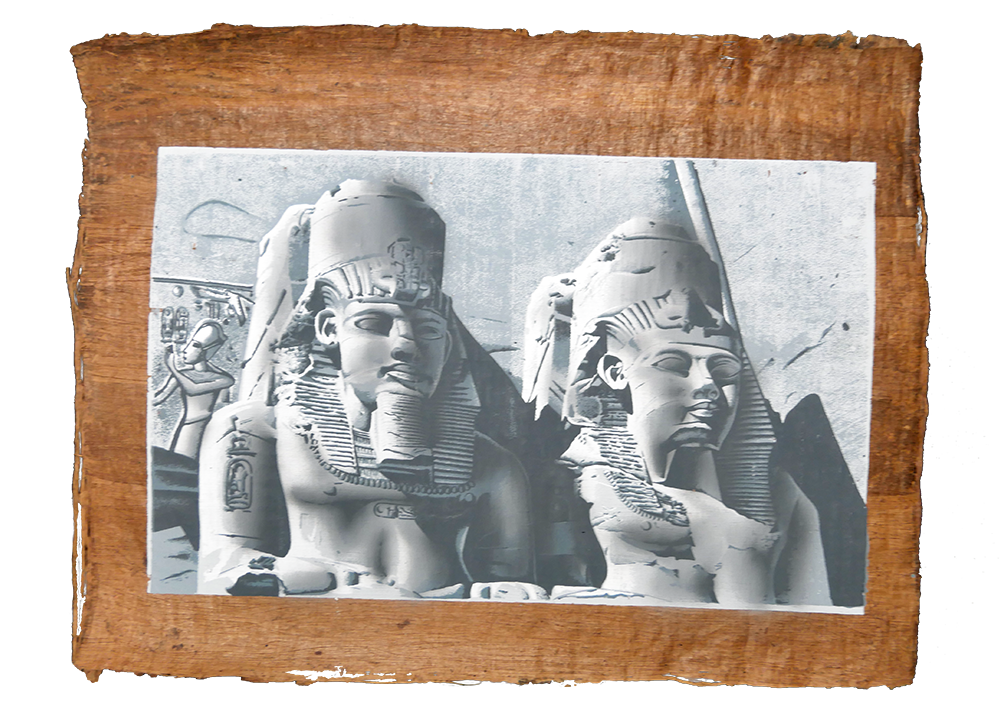 Handmade Egyptian papyrus painting: Abu Simbel — Photographic Style, Black and White