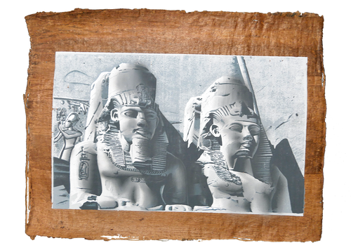 Handmade Egyptian papyrus painting: Abu Simbel — Photographic Style, Black and White