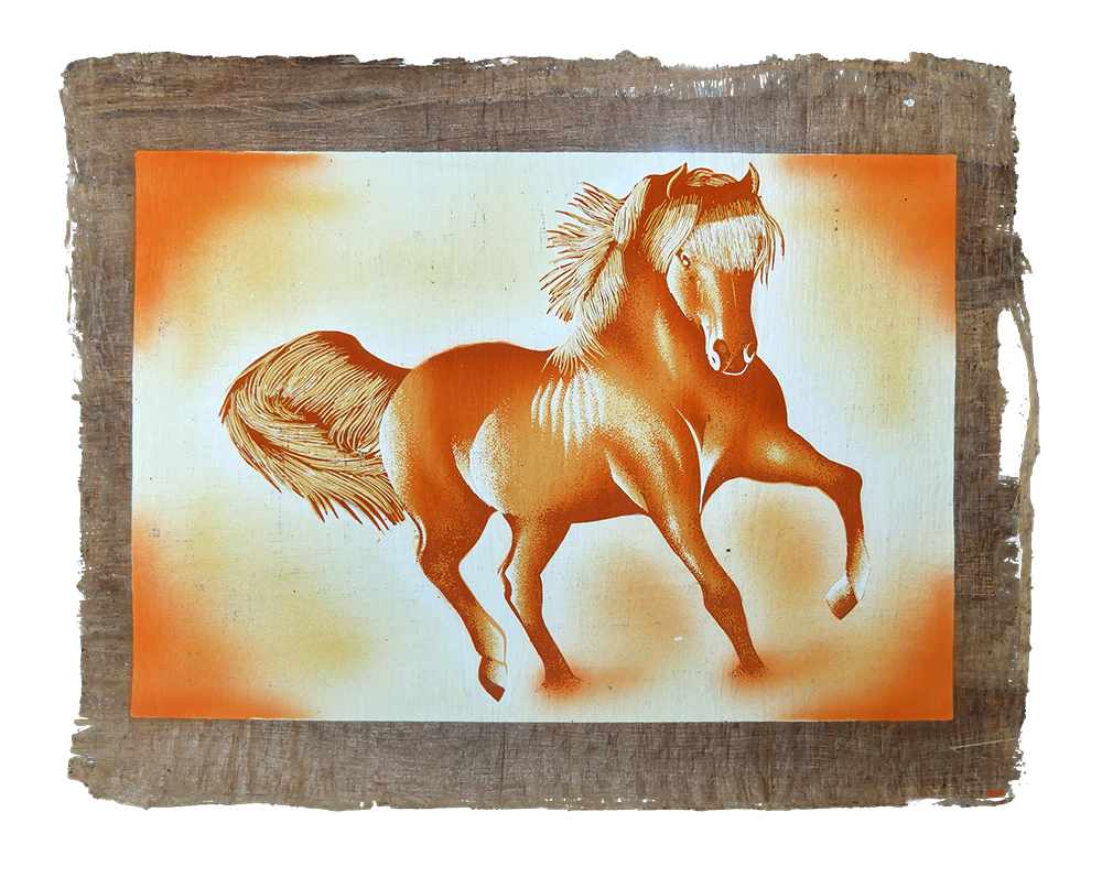 Handmade Egyptian papyrus painting: Galloping Arabian Horse
