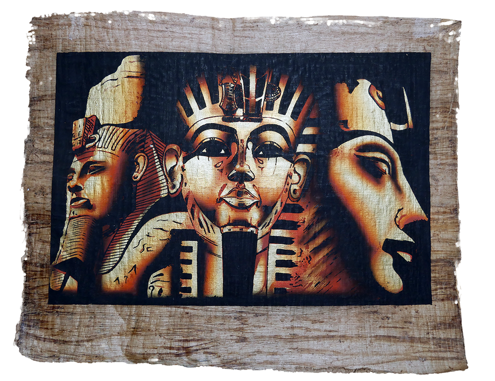 Handmade Egyptian papyrus painting: Three Royal Heads of Amarna