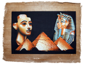 Handmade Egyptian papyrus painting: Nefertiti and Tutankhamun with the Pyramids
