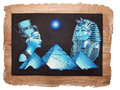 Handmade Egyptian papyrus painting: Nefertiti and Tutankhamun by Night — Blue Pyramids