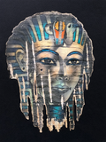 Handmade Egyptian papyrus painting: Tutankhamun — Golden Mask on Dark Ground