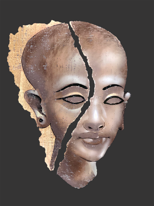 Handmade Egyptian papyrus painting: Amarna Princess — Crackle Effect