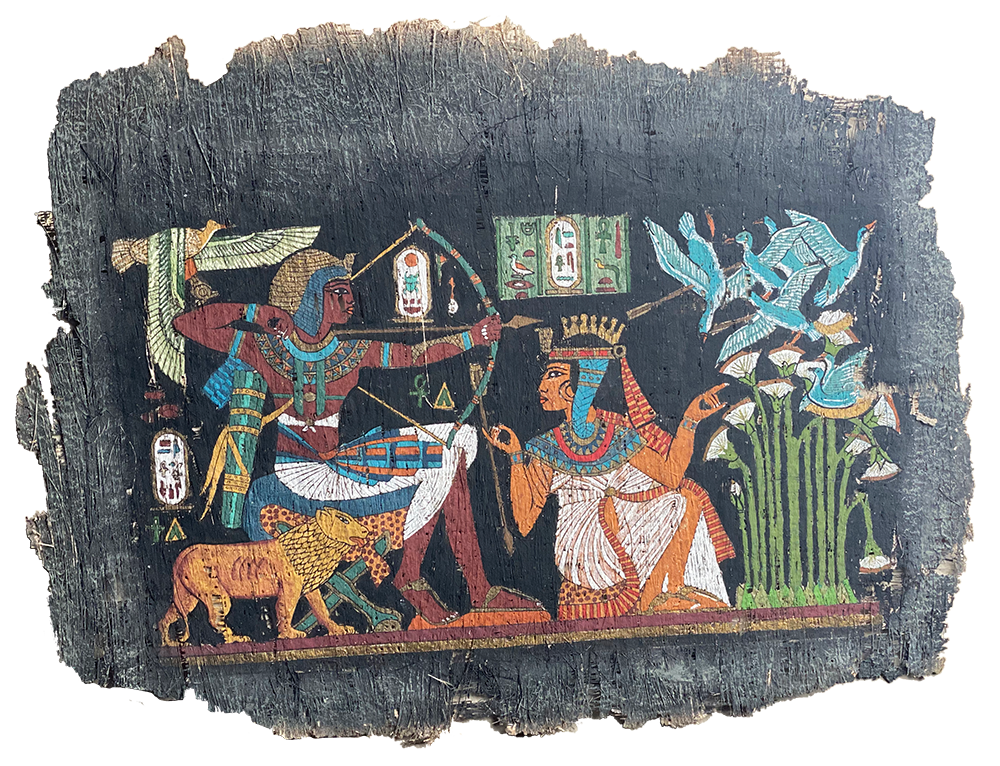 Handmade Egyptian papyrus painting: The Pharaoh's Hunt — Chariot Scene