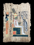 Handmade Egyptian papyrus painting: Hathor and the Queen — Vertical Scene