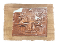 Handmade Egyptian papyrus painting: Akhenaten under the Aten — Copper Relief Style