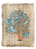 Handmade Egyptian papyrus painting: The Tree of Life with Birds