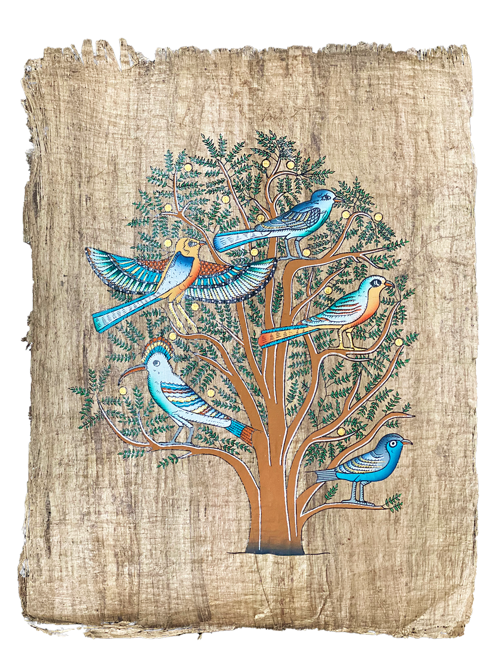Handmade Egyptian papyrus painting: The Tree of Life with Birds