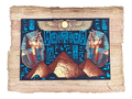 Handmade Egyptian papyrus painting: Two Masks with Pyramids — Blue and Gold