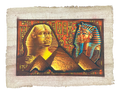 Handmade Egyptian papyrus painting: Sphinx and Mask with Hieroglyphs — Warm Tones