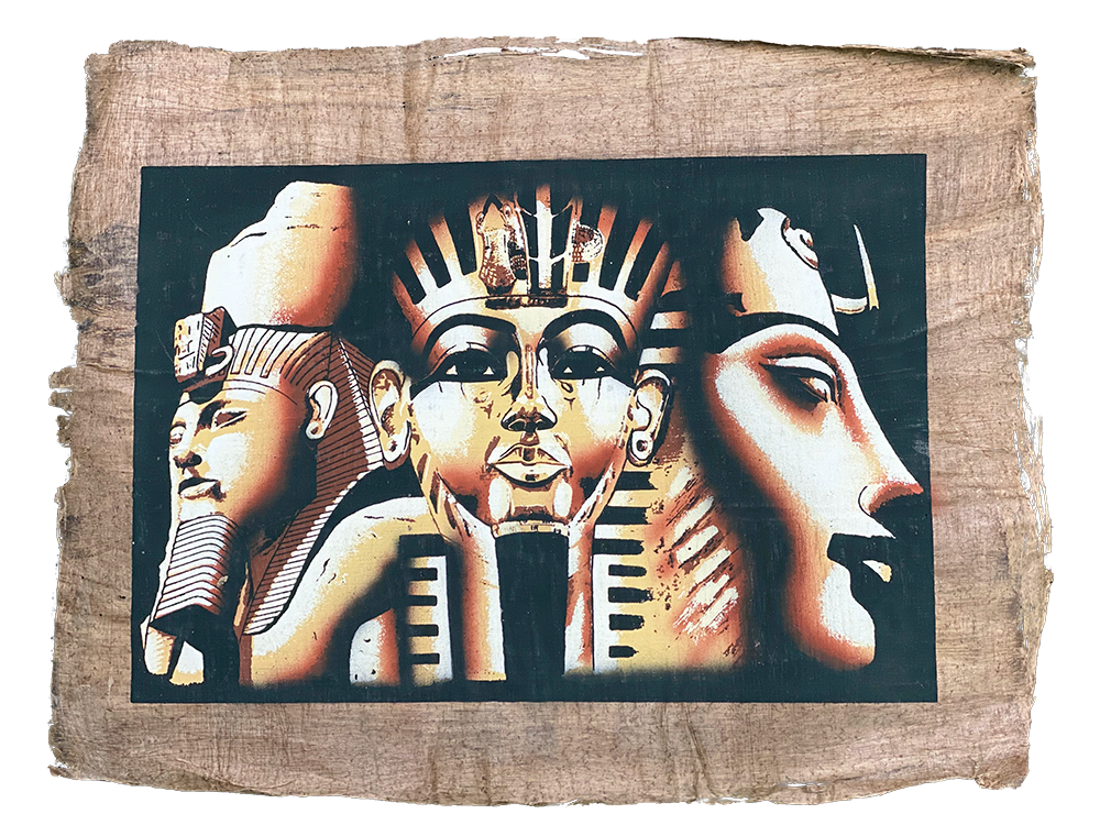 Handmade Egyptian papyrus painting: Three Masks — Dark Gold