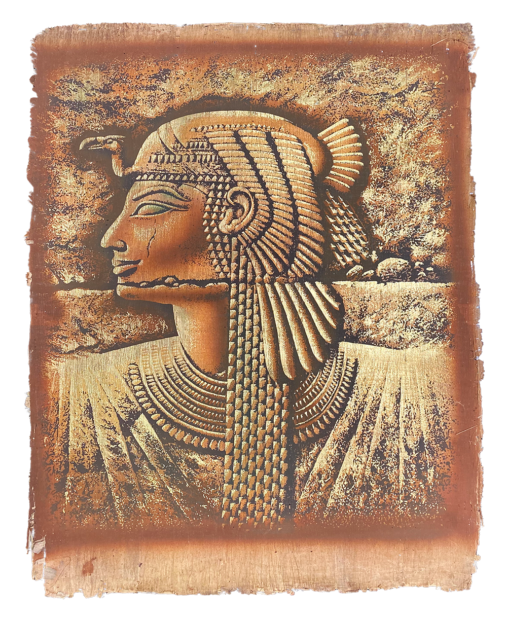 Handmade Egyptian papyrus painting: Cleopatra in Profile — Golden Relief
