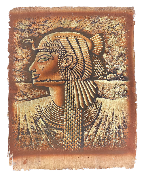 Handmade Egyptian papyrus painting: Cleopatra in Profile — Golden Relief