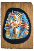 Handmade Egyptian papyrus painting: Tutankhamun — Mask in Blue and Gold