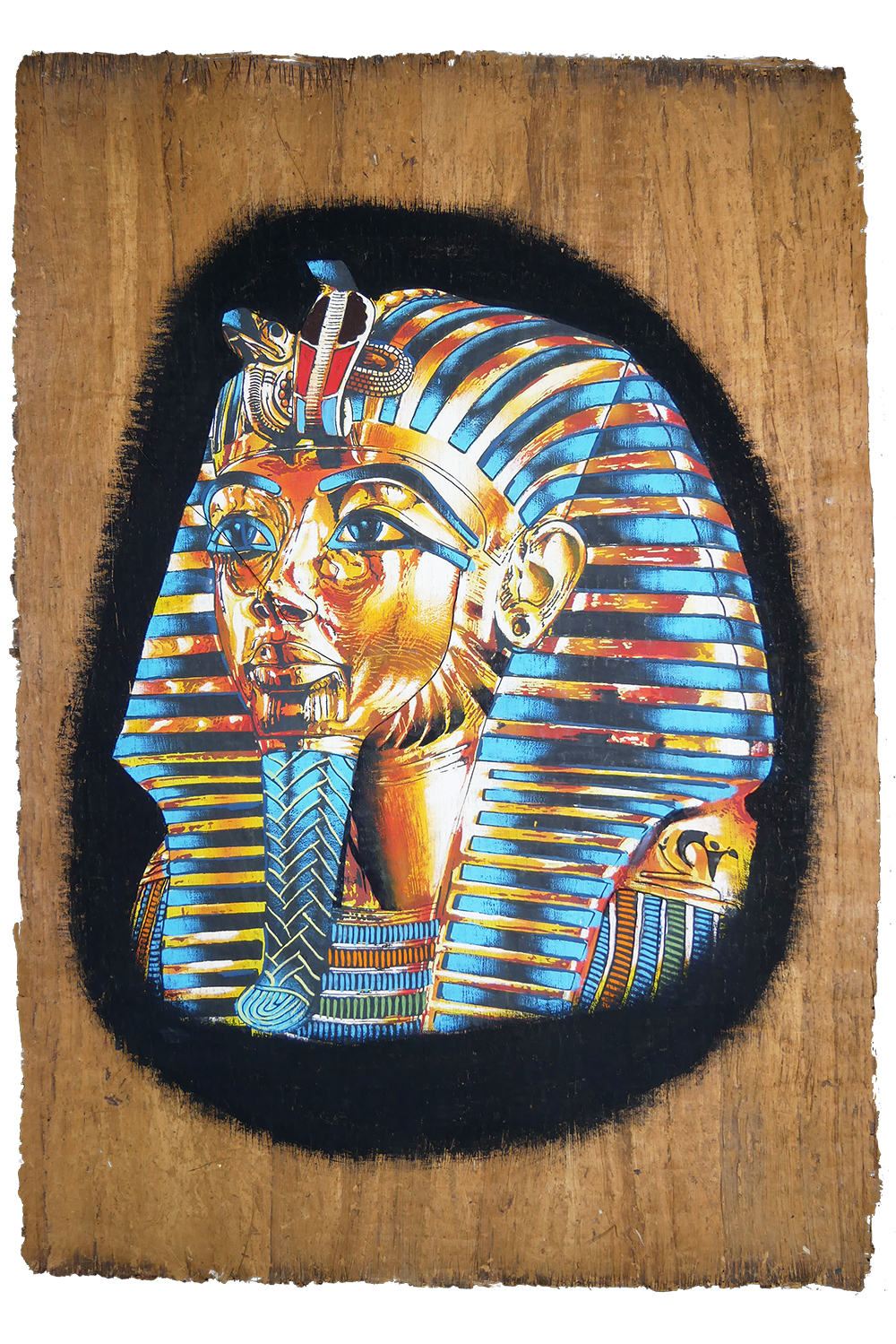 Handmade Egyptian papyrus painting: Tutankhamun — Mask in Blue and Gold
