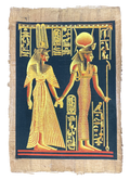 Handmade Egyptian papyrus painting: Two Goddesses in Gold on Black