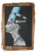 Handmade Egyptian papyrus painting: Nefertiti — Silver and Blue on Black