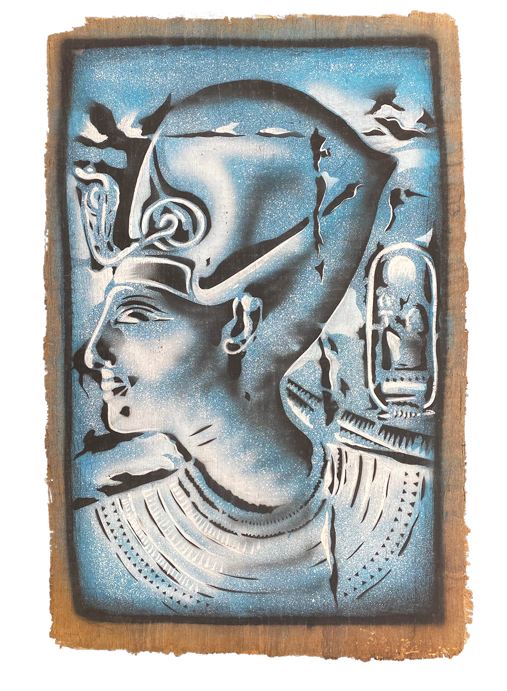 Handmade Egyptian papyrus painting: Pharaoh's Head with Crown — White and Blue