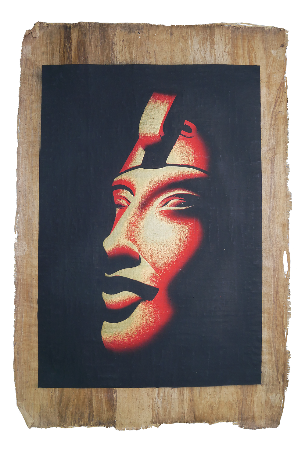 Handmade Egyptian papyrus painting: Akhenaten — Red Face on Dark Ground