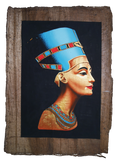 Handmade Egyptian papyrus painting: Nefertiti — Coloured Bust on Dark Ground