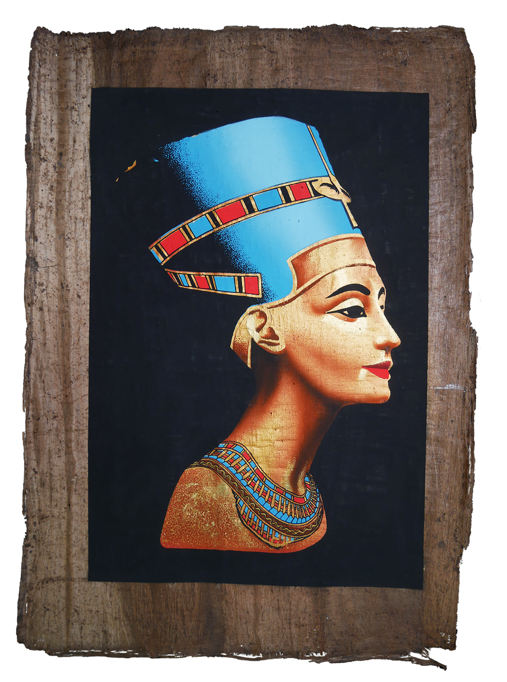 Handmade Egyptian papyrus painting: Nefertiti — Coloured Bust on Dark Ground