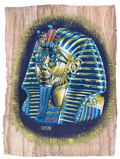 Handmade Egyptian papyrus painting: Tutankhamun — Golden Mask with Glowing Aura