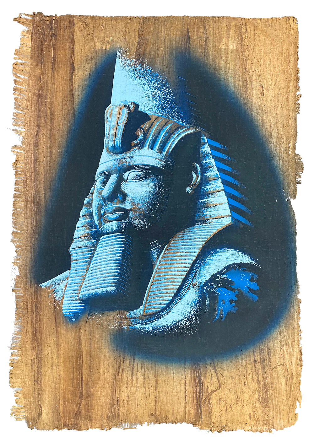 Handmade Egyptian papyrus painting: Tutankhamun — Mask in Profile, Blue Shades