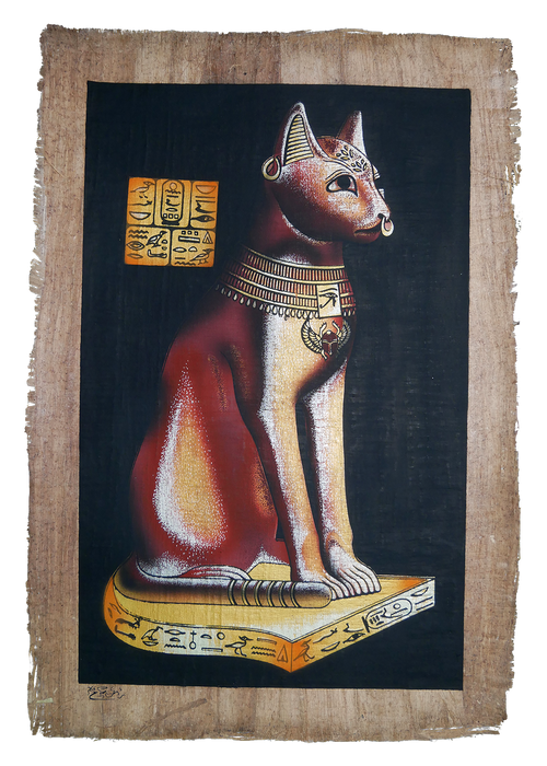 Handmade Egyptian papyrus painting: Bastet — The Sacred Cat