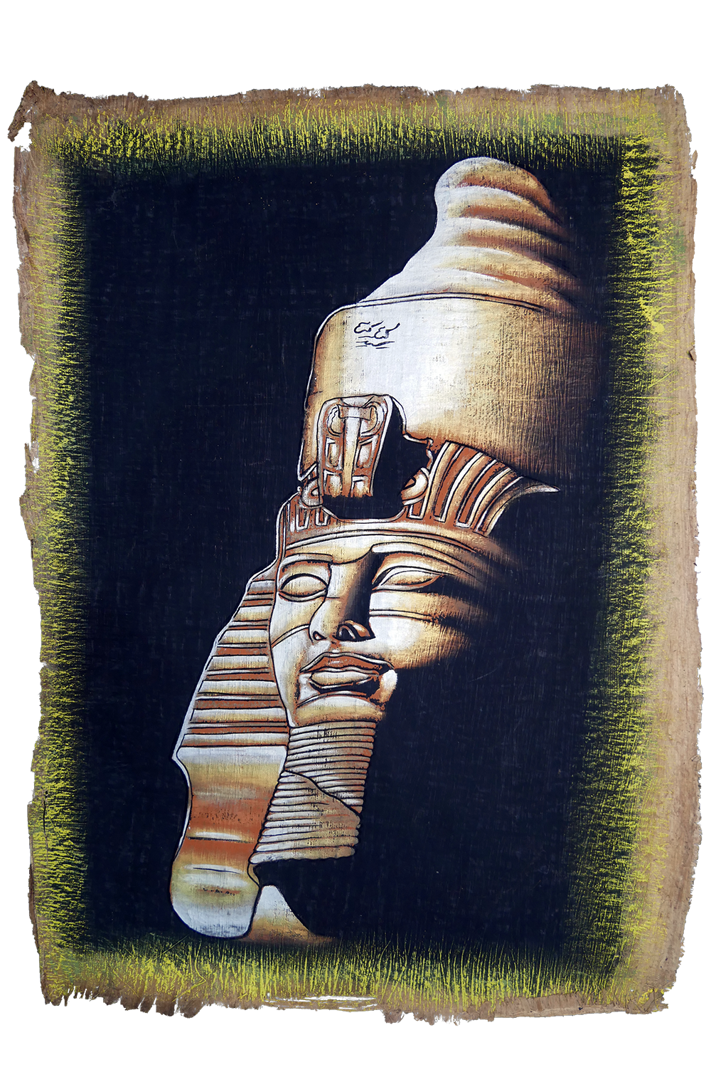 Handmade Egyptian papyrus painting: Tutankhamun — Golden Colossal Head