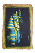 Handmade Egyptian papyrus painting: Tutankhamun — Mask in Green, Yellow and Blue