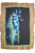 Handmade Egyptian papyrus painting: Tutankhamun — Mask in Blue and Green
