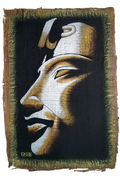 Handmade Egyptian papyrus painting: Akhenaten — Golden Head on Dark Ground