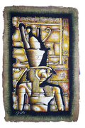 Handmade Egyptian papyrus painting: Horus the Falcon — Golden Relief