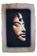Handmade Egyptian papyrus painting: Akhenaten — Head in Gold and Rosé