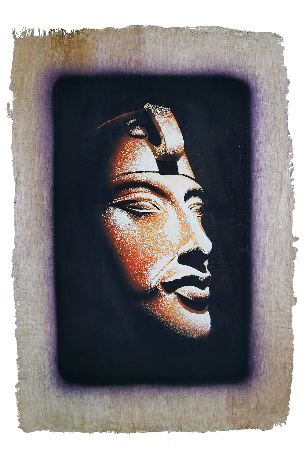 Handmade Egyptian papyrus painting: Akhenaten — Head in Gold and Rosé