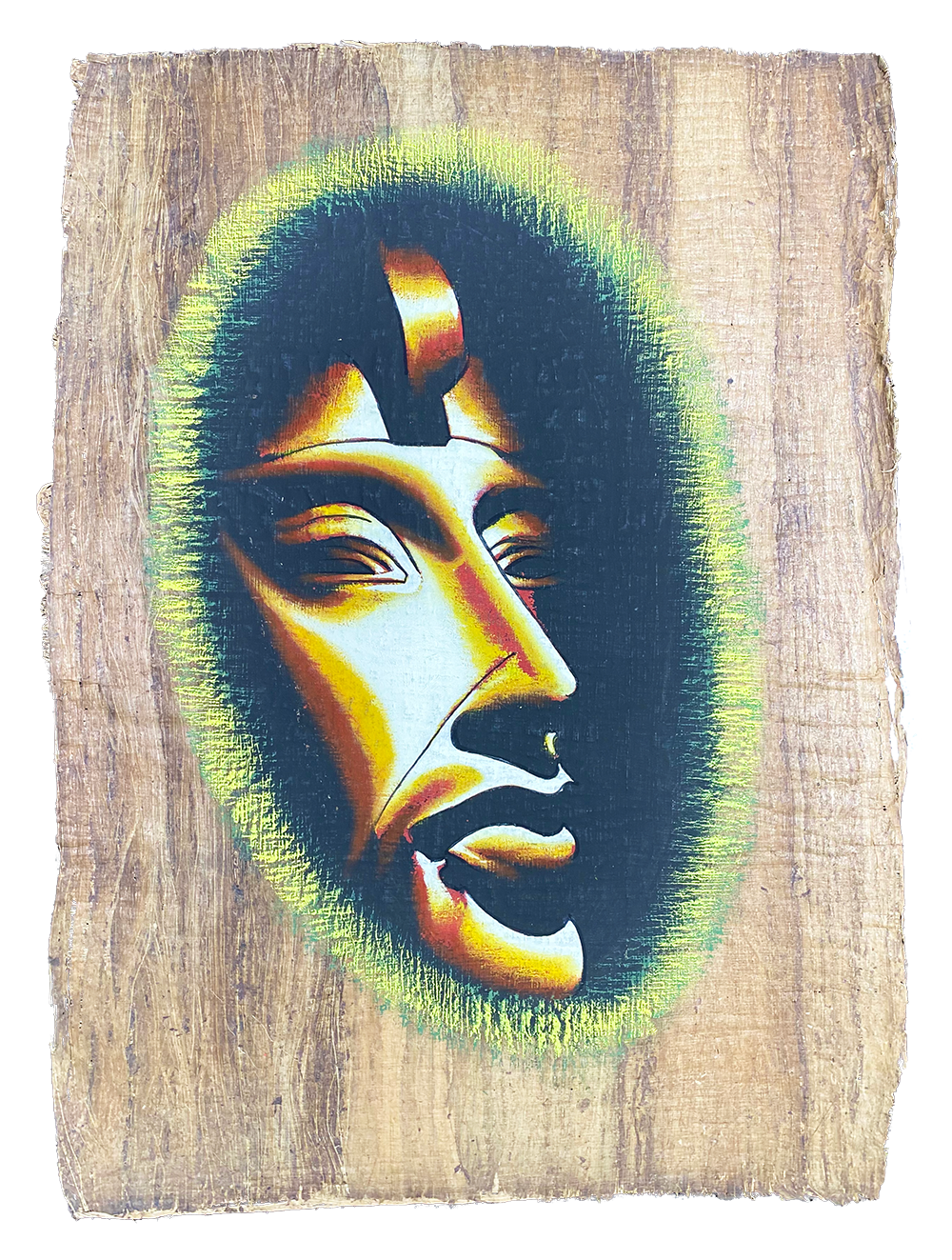 Handmade Egyptian papyrus painting: Akhenaten — Gold on Dark Oval
