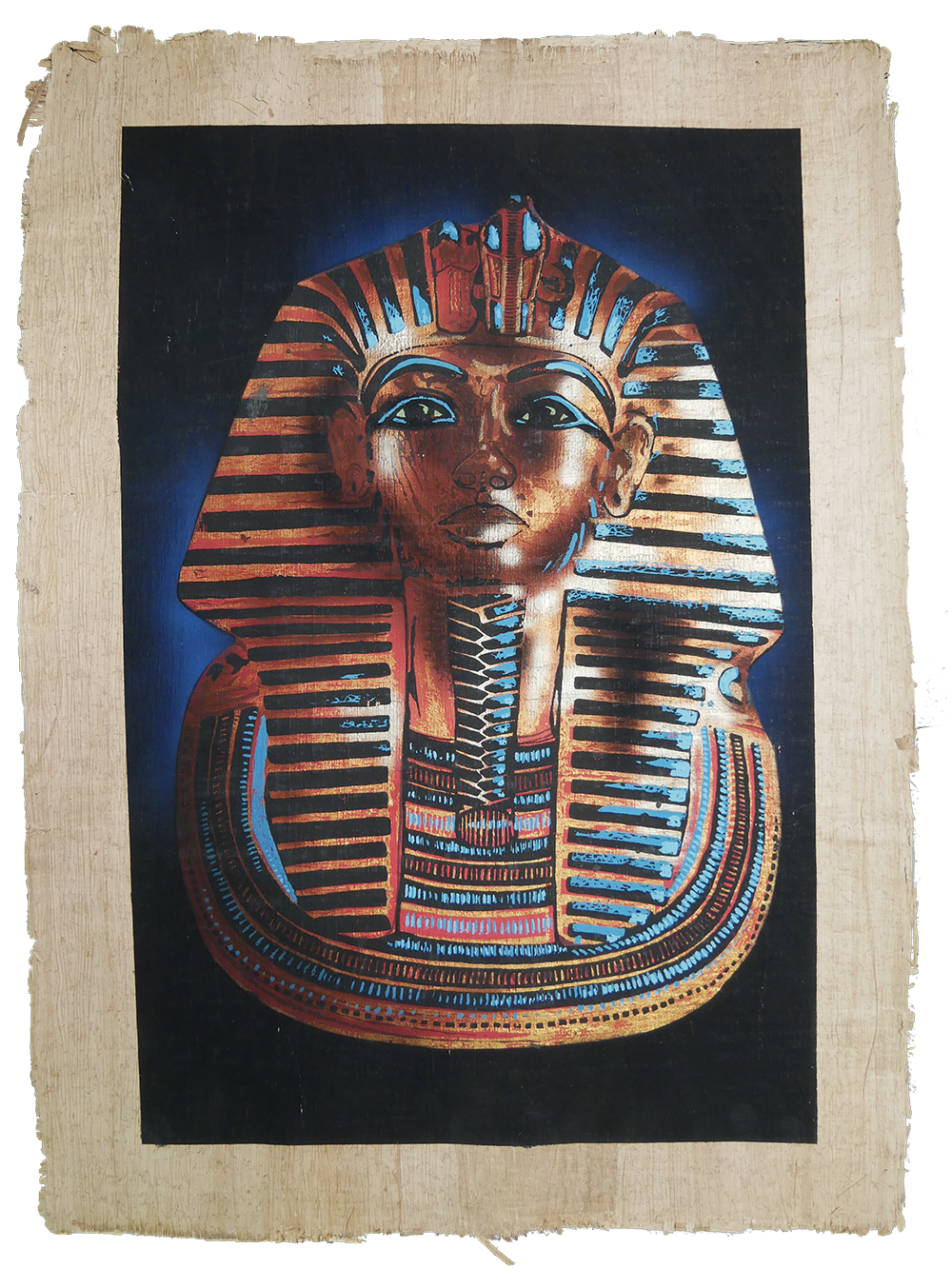 Handmade Egyptian papyrus painting: Tutankhamun — Mask in Copper and Red